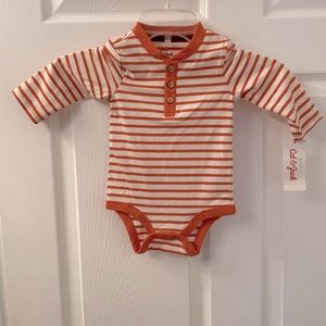 Boys 6/9 month long sleeve orange striped Henley style shirt